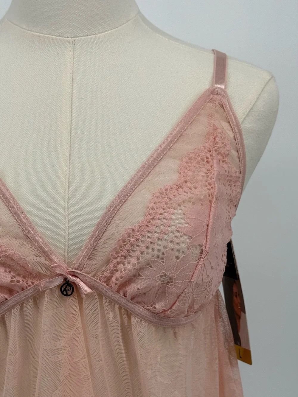 RACHEL Rachel Roy Pink Sheer Lace Ruffle Chemise Lingerie Top Large